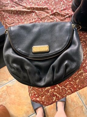 Marc by Marc Jacobs Black Pebbled Leather Crescent Crossbody with Gold Plate